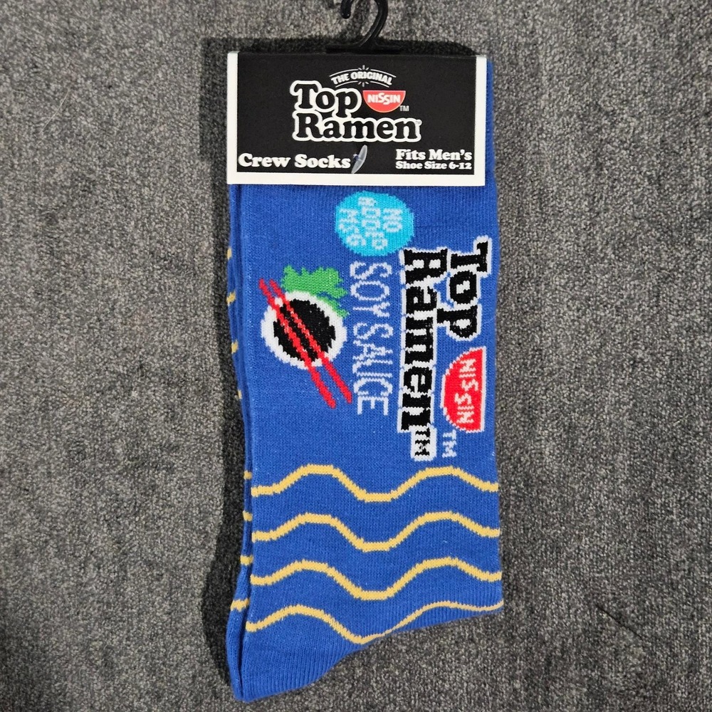 The Original Top Ramen‎ Nissin Crew Socks Fits Men's Shoe Size 6-12 Blue Yellow